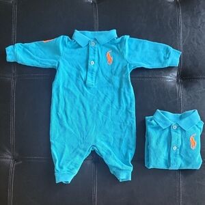 Ralph Lauren Turquoise Kids One Piece with Orange Logo